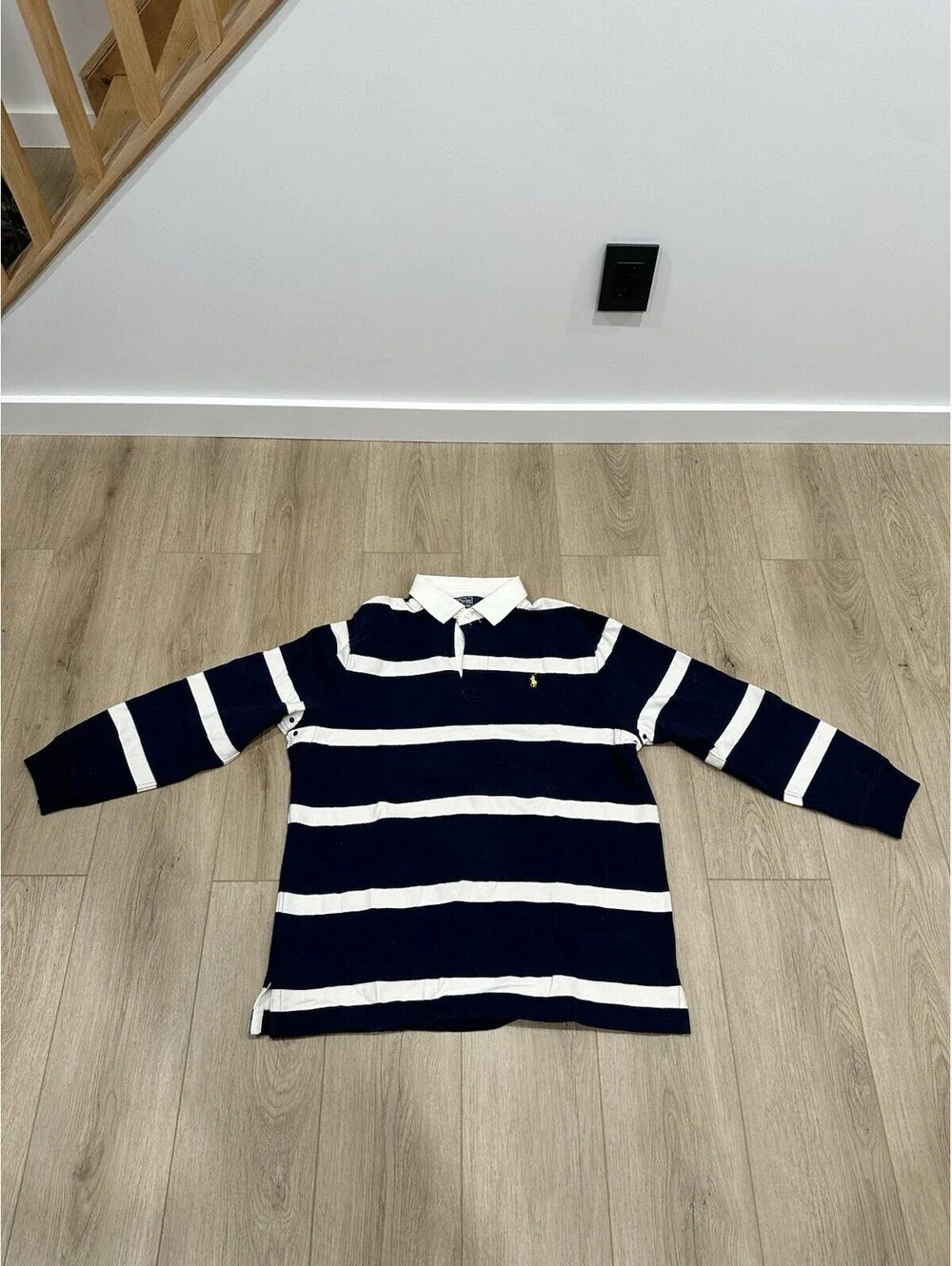 Polo Ralph Lauren Shirt Mens XL Blue White Rugby Striped Collar Pony Logo